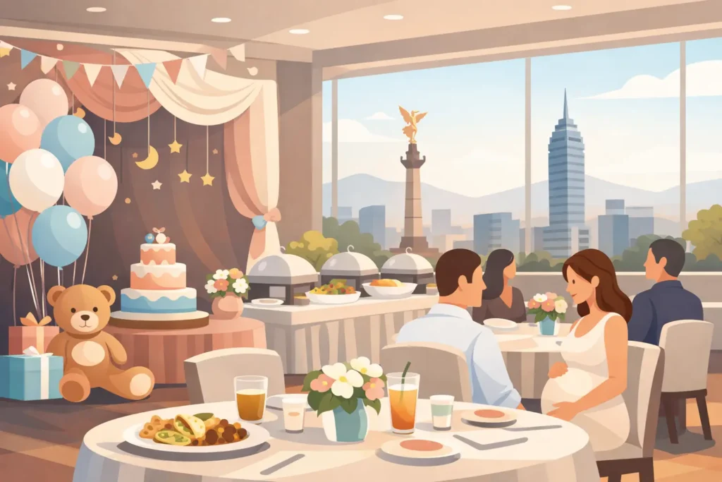 Baby shower con salón y comida en CDMX